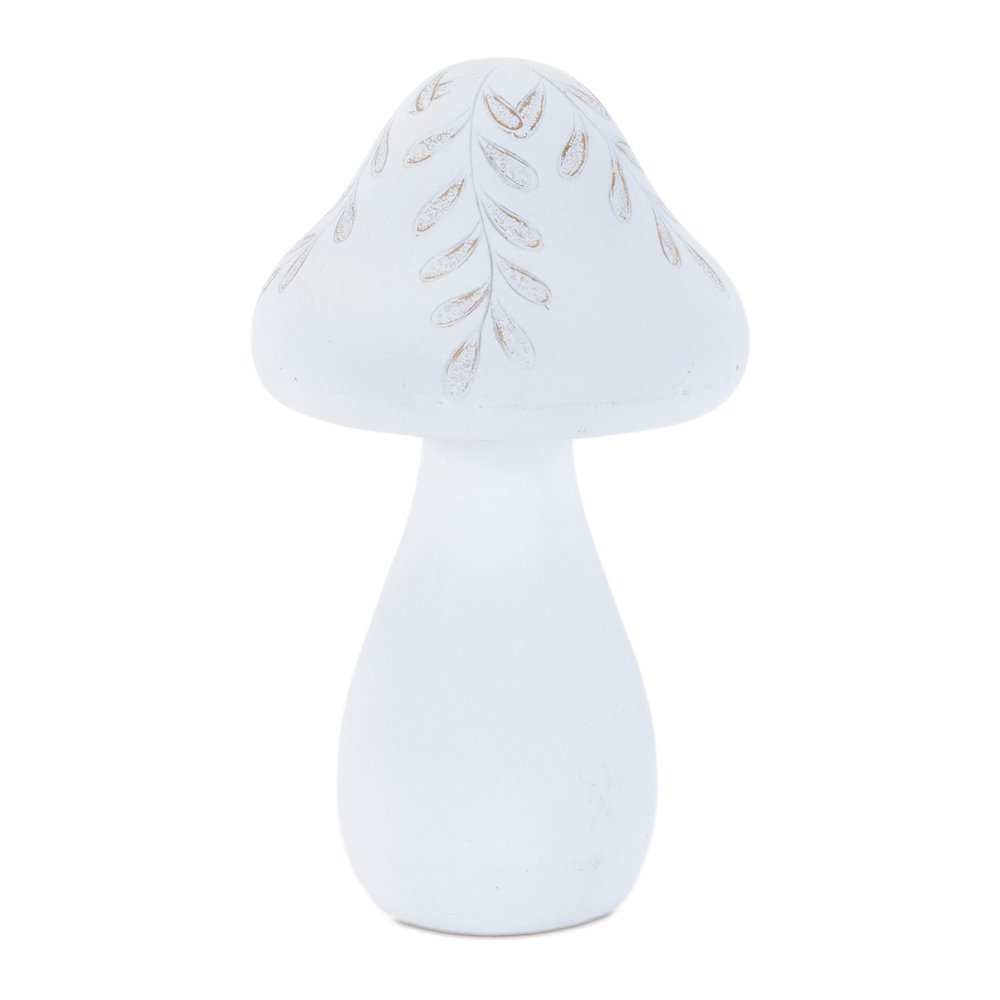 Set of Two White Polyresin Mushroom Tabletop Sculpture  Warm Home View