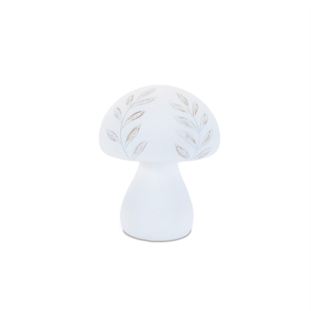 Set of Two White Polyresin Mushroom Tabletop Sculpture  Warm Home View