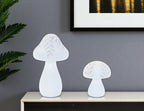 Set of Two White Polyresin Mushroom Tabletop Sculpture  Warm Home View