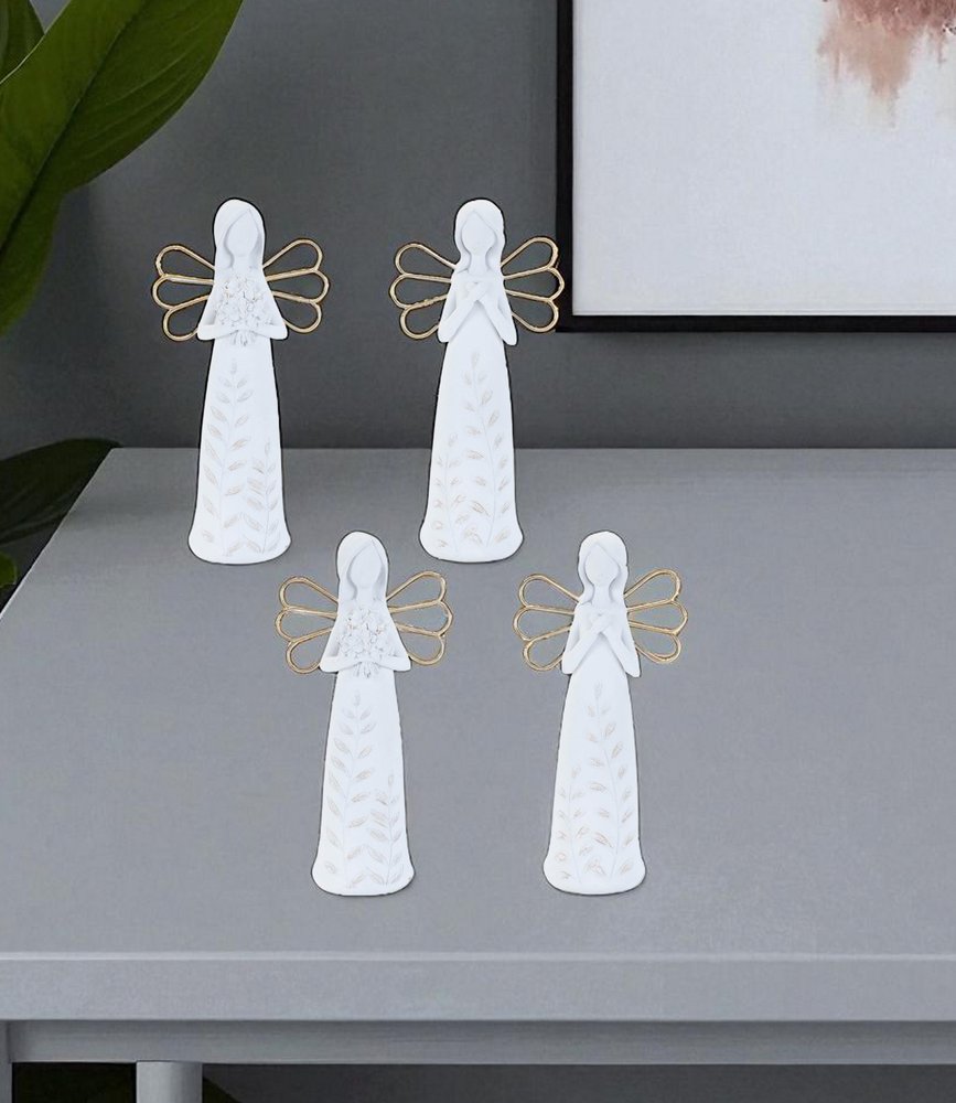 Set of Two White And Gold Polyresin Angel Figurine  Warm Home View