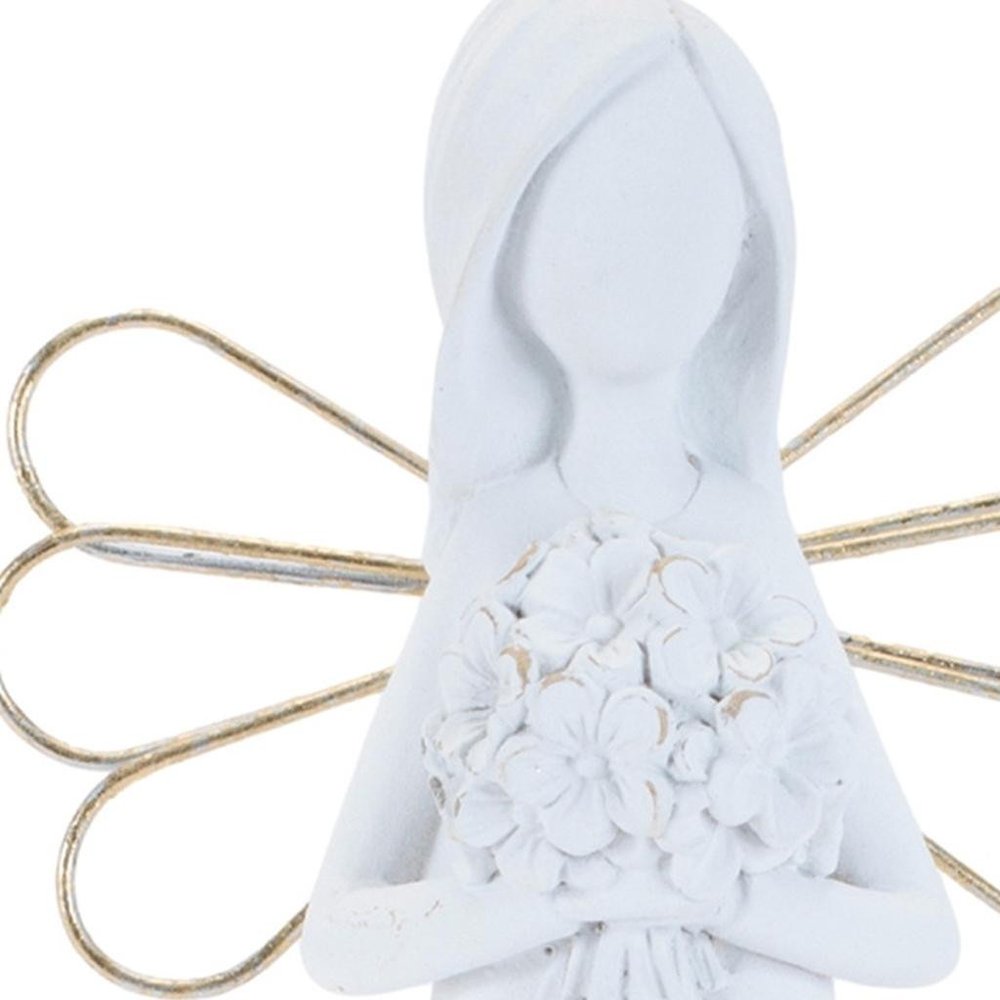 Set of Two White And Gold Polyresin Angel Figurine  Warm Home View