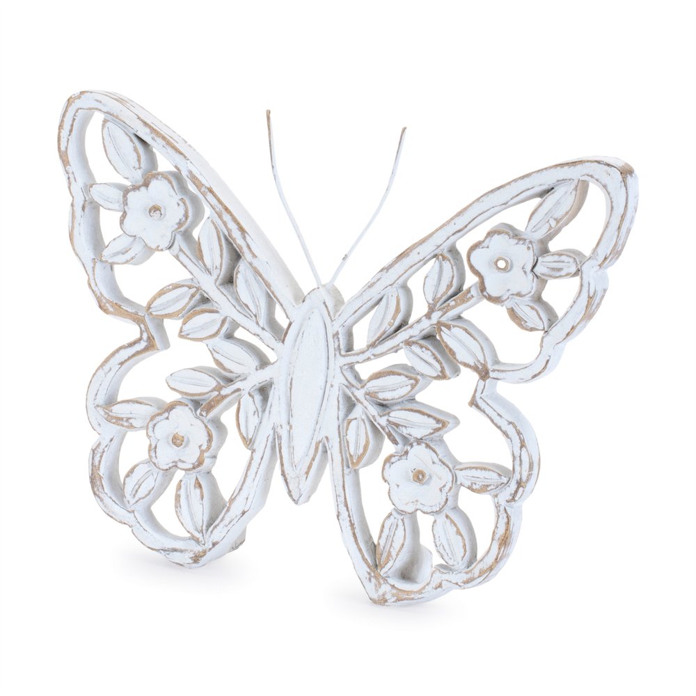 Set of Two White And Beige Polyresin Butterfly Tabletop Sculptures  Warm Home View