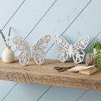 Set of Two White And Beige Polyresin Butterfly Tabletop Sculptures  Warm Home View