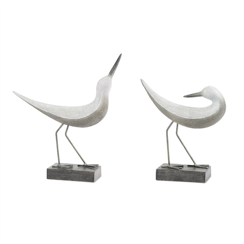 Set of Two White Polyresin Bird Figurine  Warm Home View
