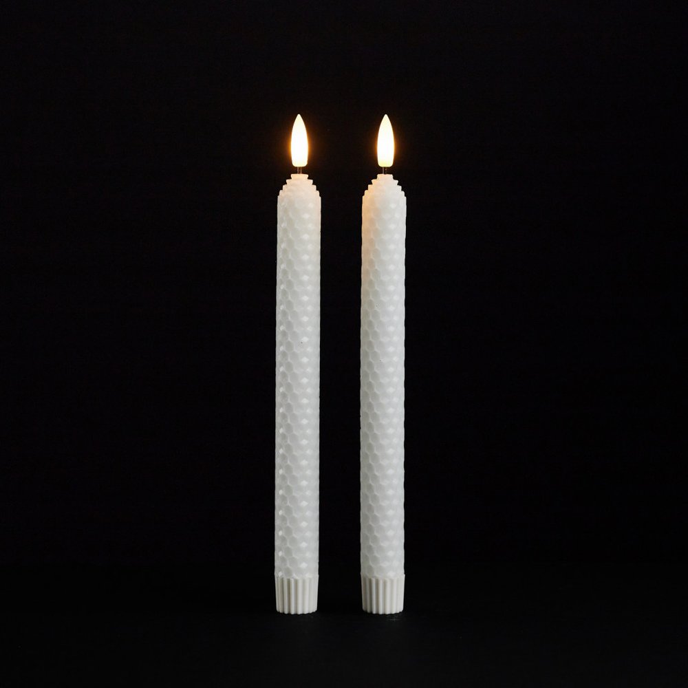 Set of Two White Unscented Candle Flameless Taper Candles  Warm Home View