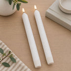 Set of Two White Unscented Candle Flameless Taper Candles  Warm Home View