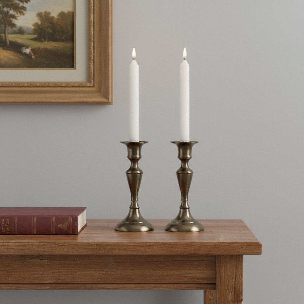 Set of Two White Unscented Candle Flameless Taper Candles  Warm Home View