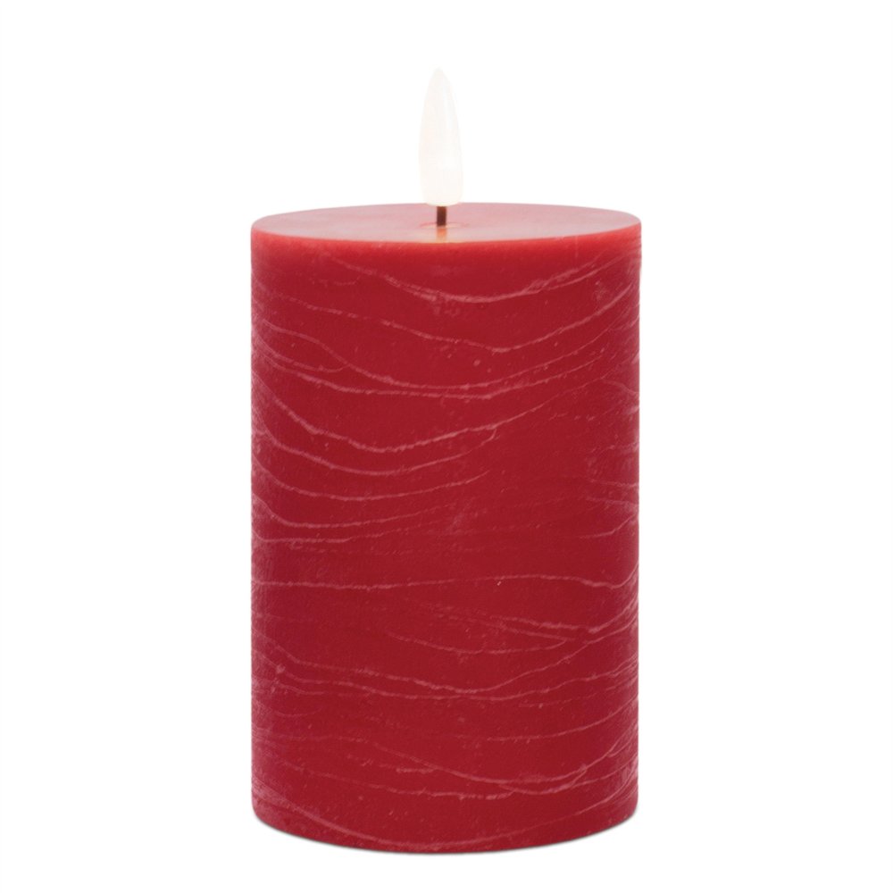 Set of Two Red Unscented Candle Flameless Pillar Candles  Warm Home View