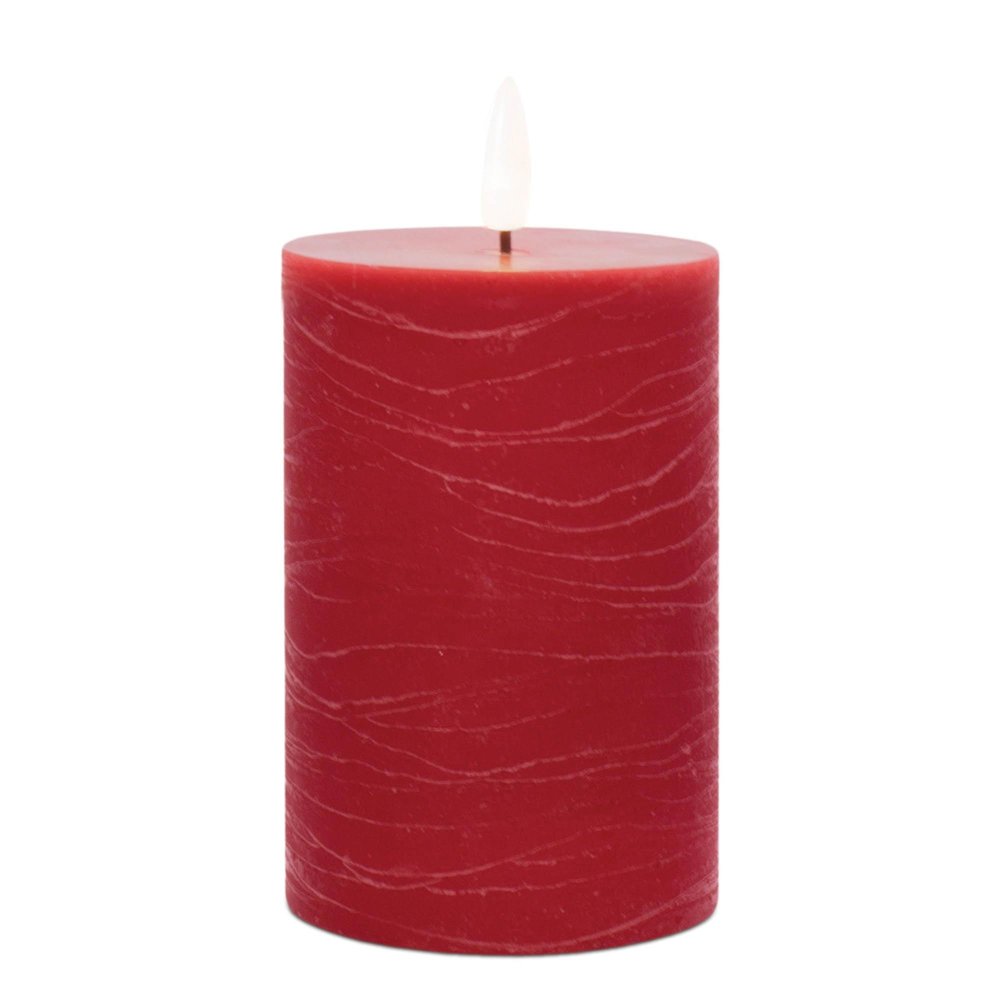 Set of Two Red Unscented Candle Flameless Pillar Candles  Warm Home View