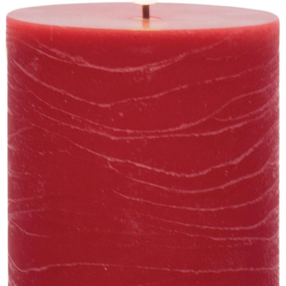 Set of Two Red Unscented Candle Flameless Pillar Candles  Warm Home View