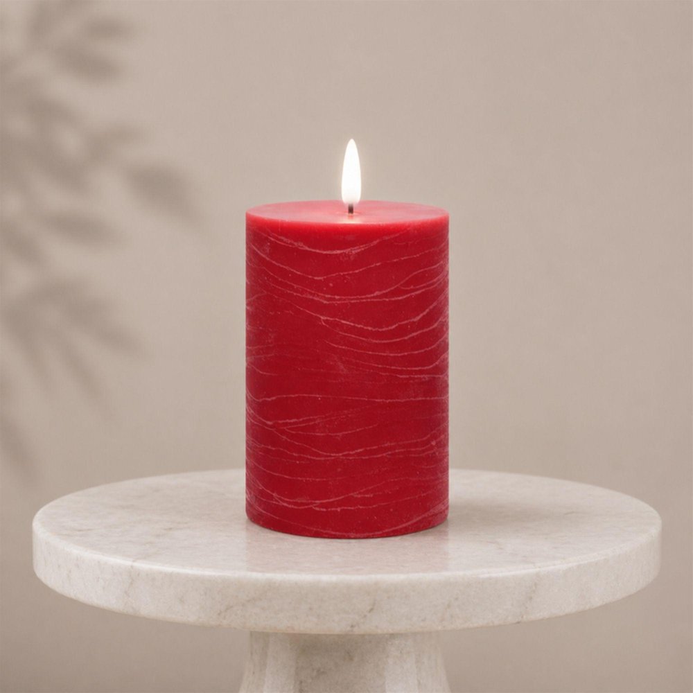Set of Two Red Unscented Candle Flameless Pillar Candles  Warm Home View