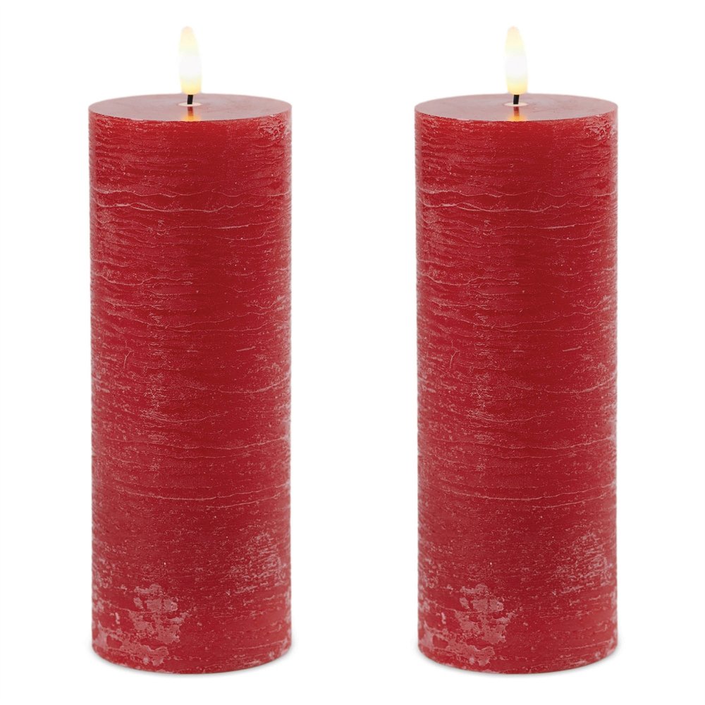Set of Two Red Unscented Candle Flameless Pillar Candles  Warm Home View
