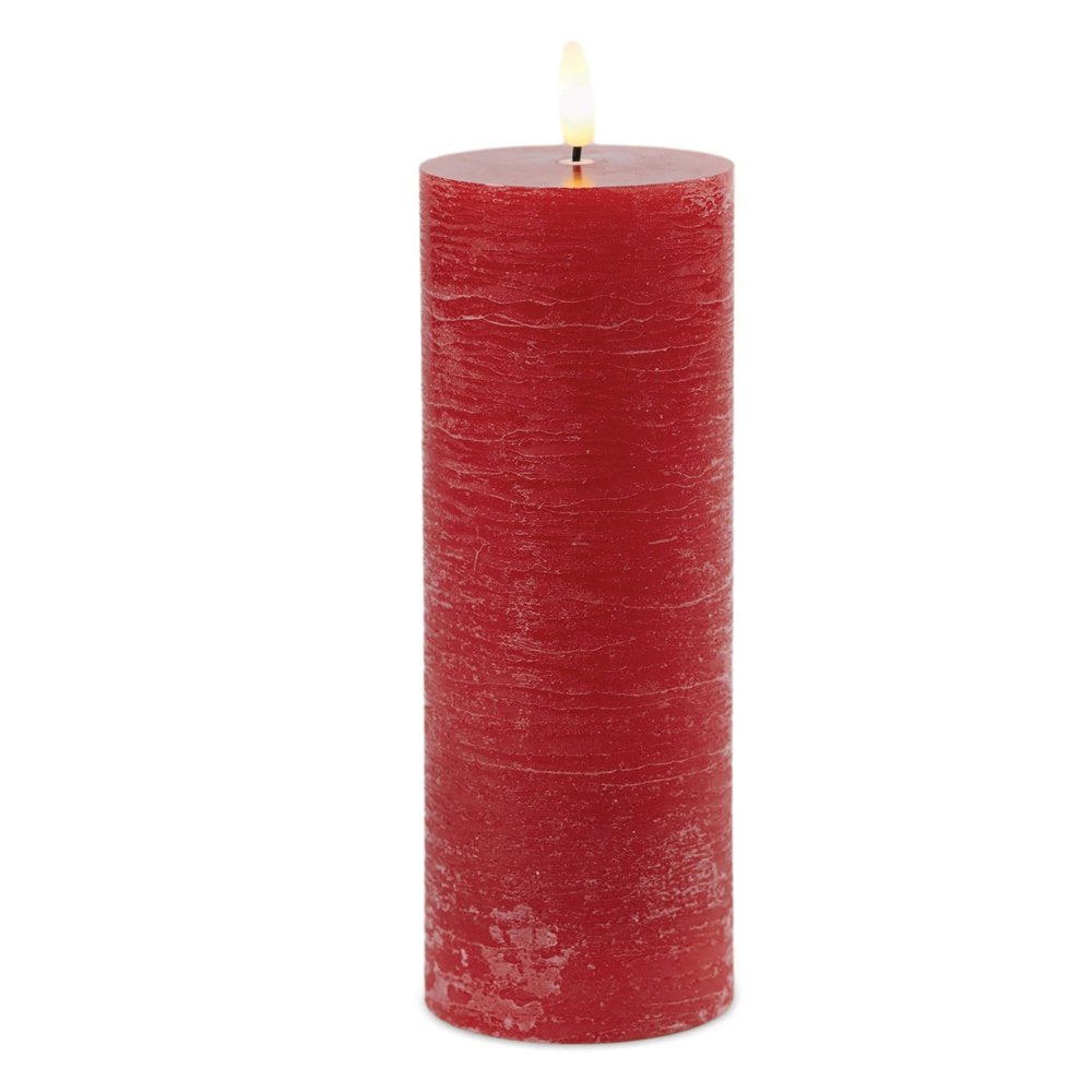 Set of Two Red Unscented Candle Flameless Pillar Candles  Warm Home View