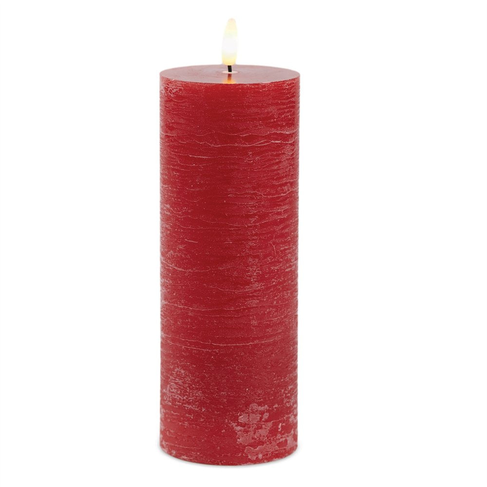 Set of Two Red Unscented Candle Flameless Pillar Candles  Warm Home View