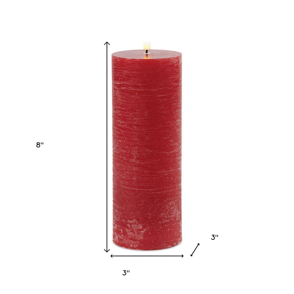 Set of Two Red Unscented Candle Flameless Pillar Candles  Warm Home View