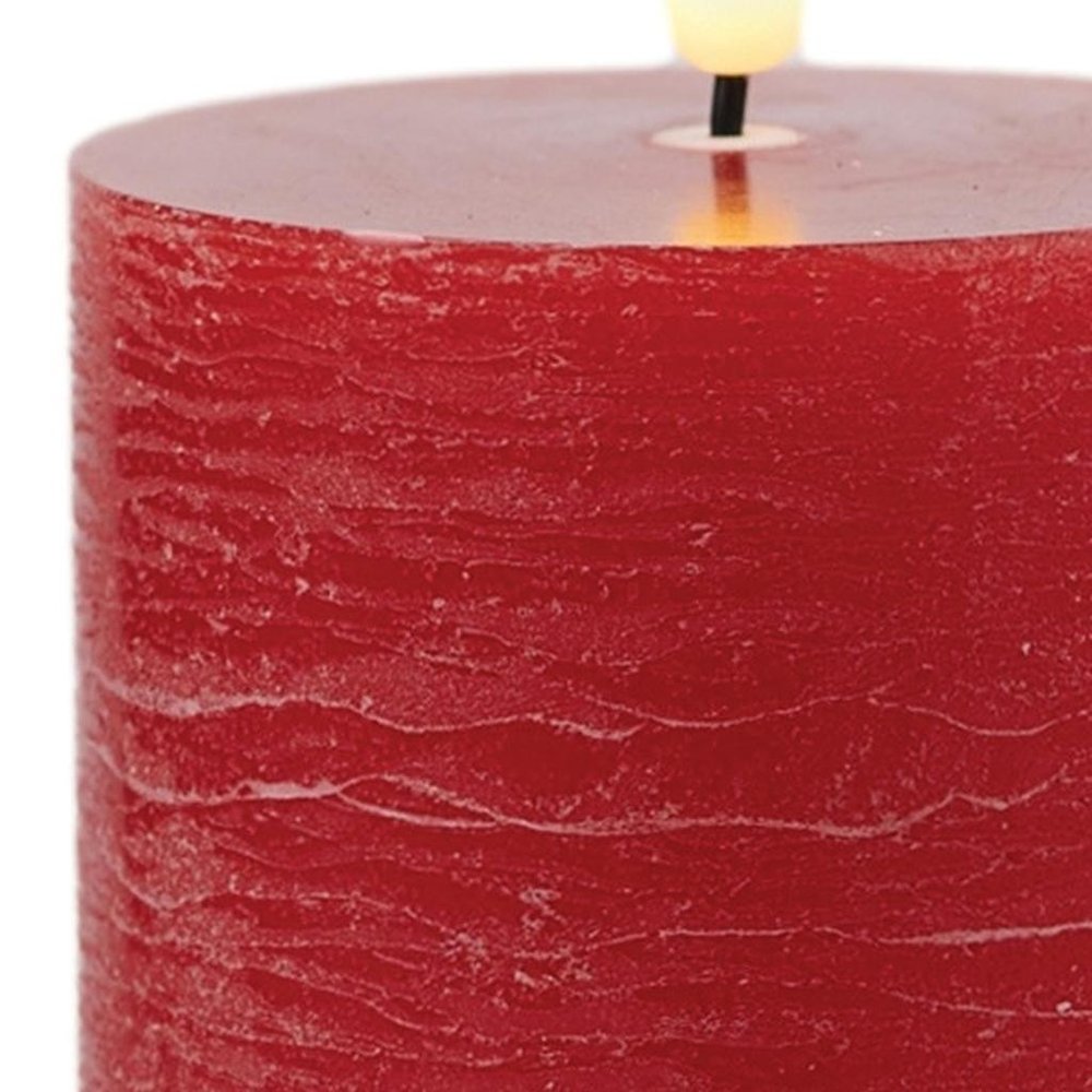 Set of Two Red Unscented Candle Flameless Pillar Candles  Warm Home View