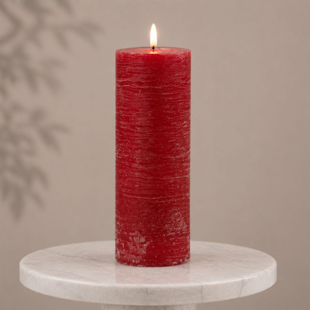 Set of Two Red Unscented Candle Flameless Pillar Candles  Warm Home View
