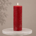 Set of Two Red Unscented Candle Flameless Pillar Candles  Warm Home View