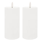 Set of Two White Unscented Candle Flameless Pillar Candles  Warm Home View