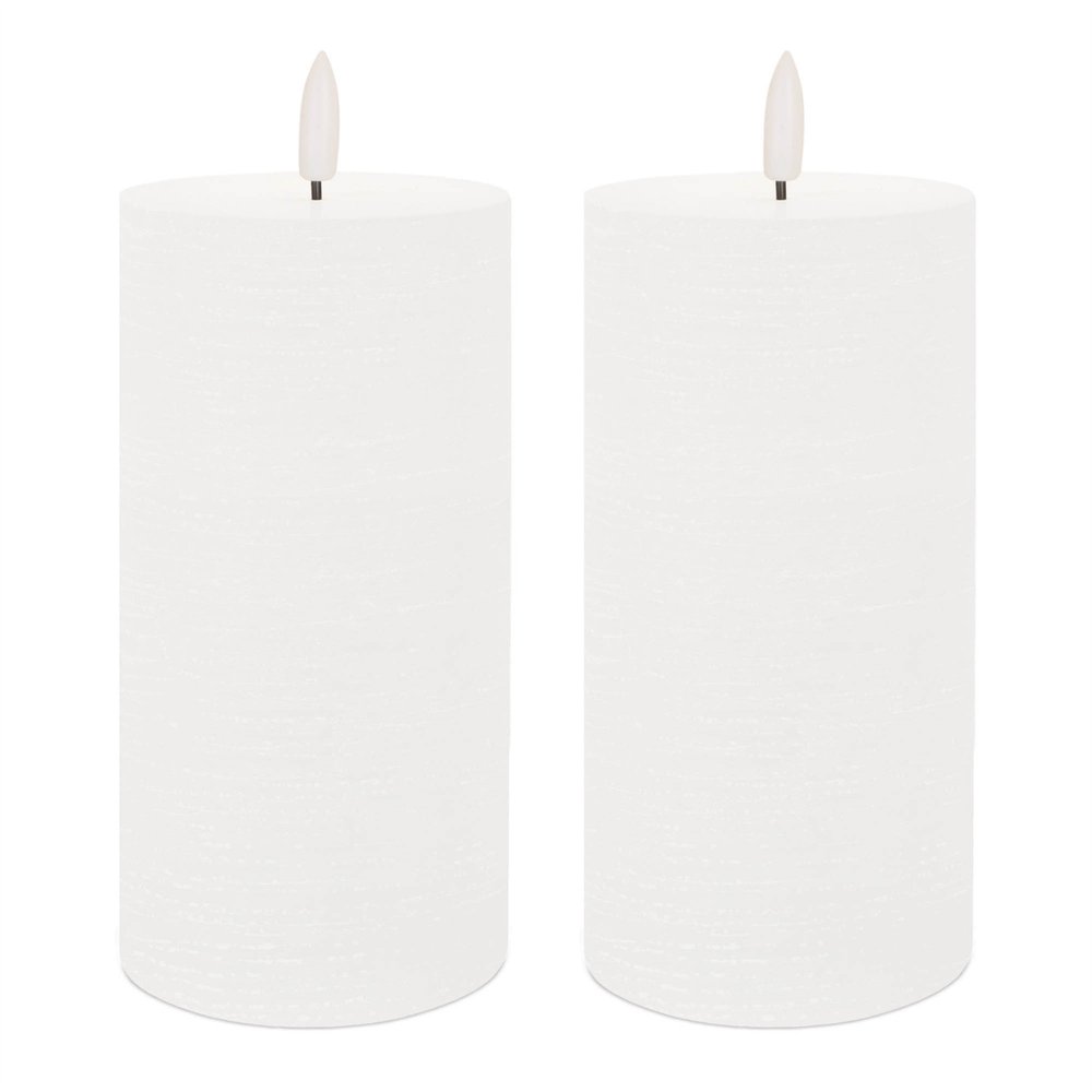 Set of Two White Unscented Candle Flameless Pillar Candles  Warm Home View