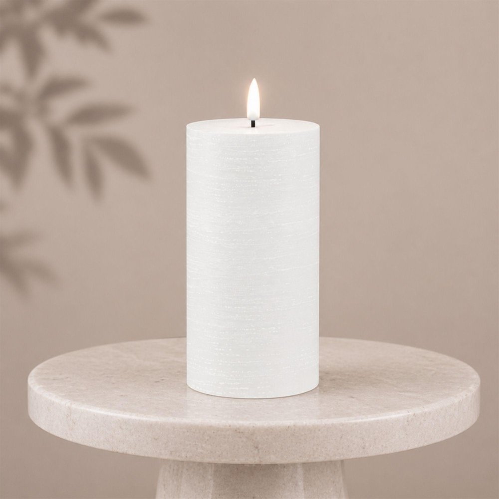Set of Two White Unscented Candle Flameless Pillar Candles  Warm Home View