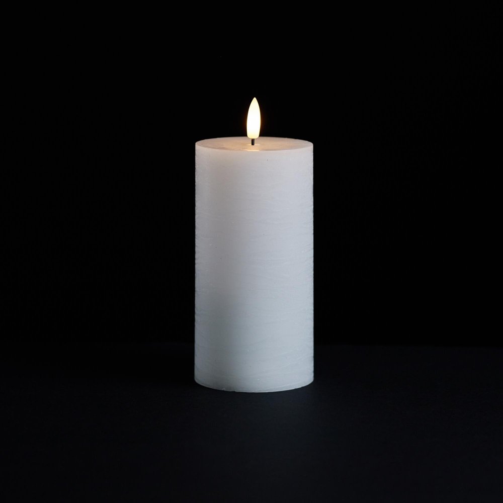 Set of Two White Unscented Candle Flameless Pillar Candles  Warm Home View