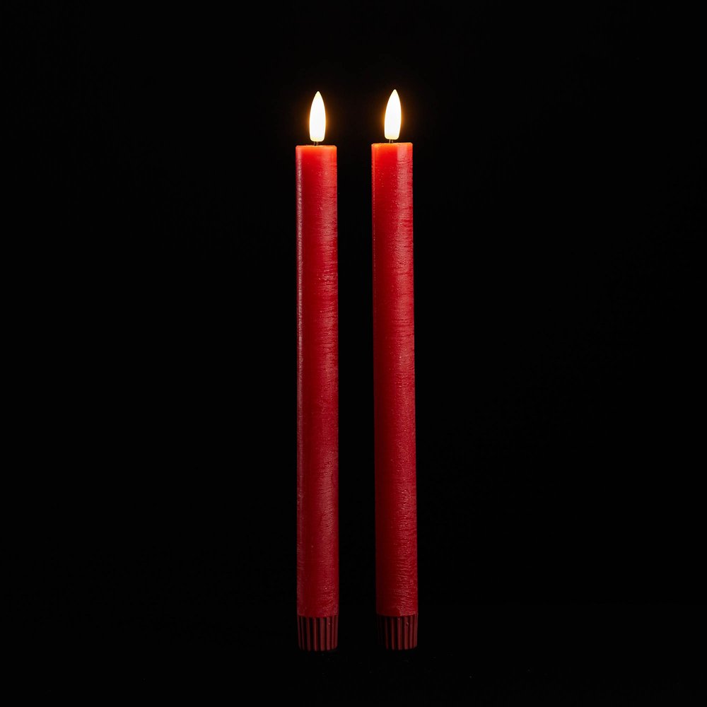 Set of Two Red Unscented Candle Flameless Taper Candles  Warm Home View