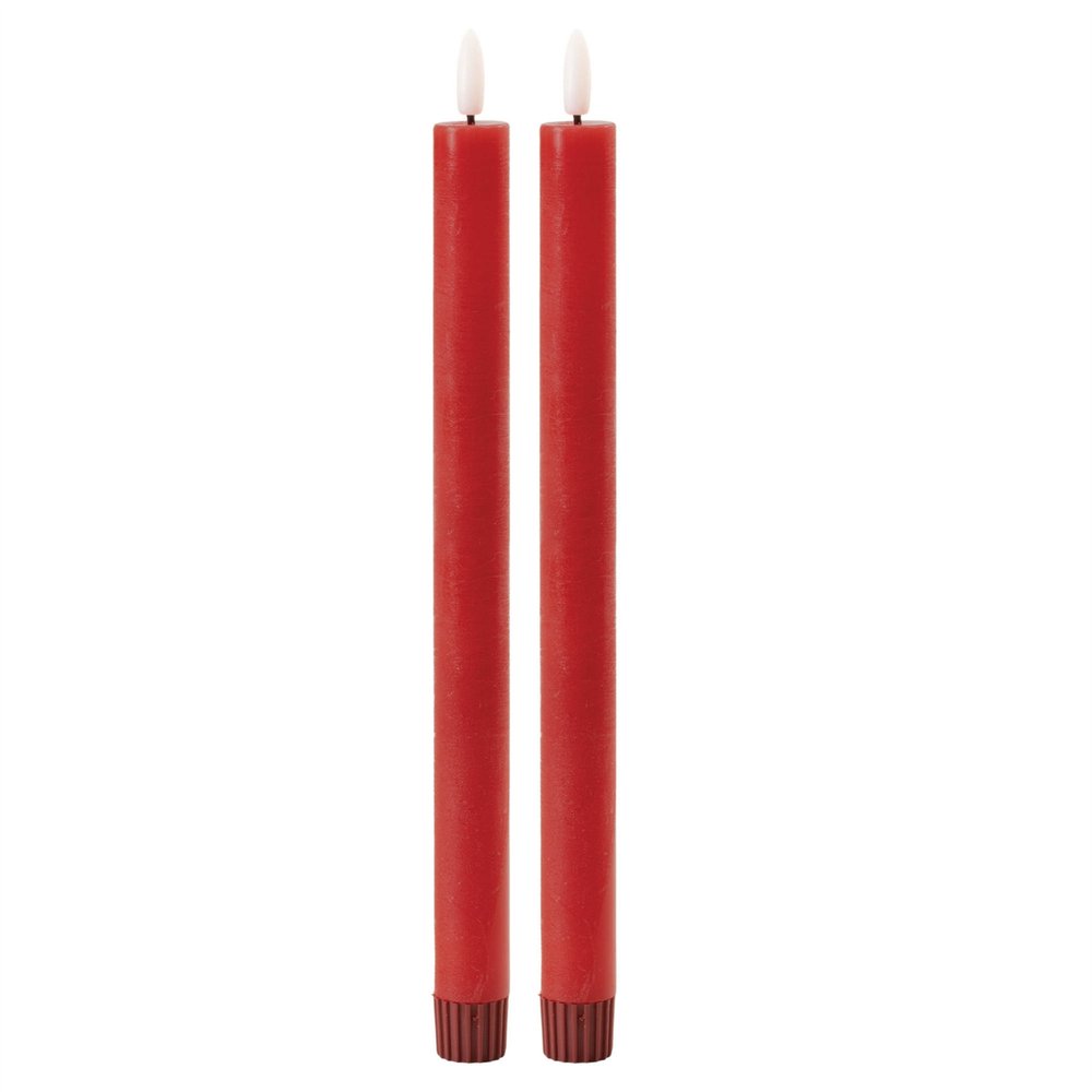 Set of Two Red Unscented Candle Flameless Taper Candles  Warm Home View