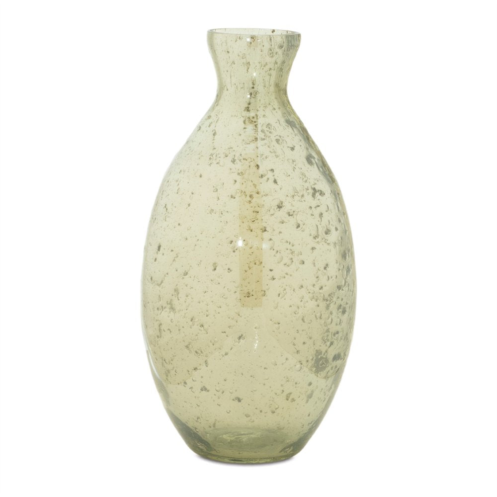 Set of Three Sage Green Seeded Bubble Glass Table Vases  Warm Home View