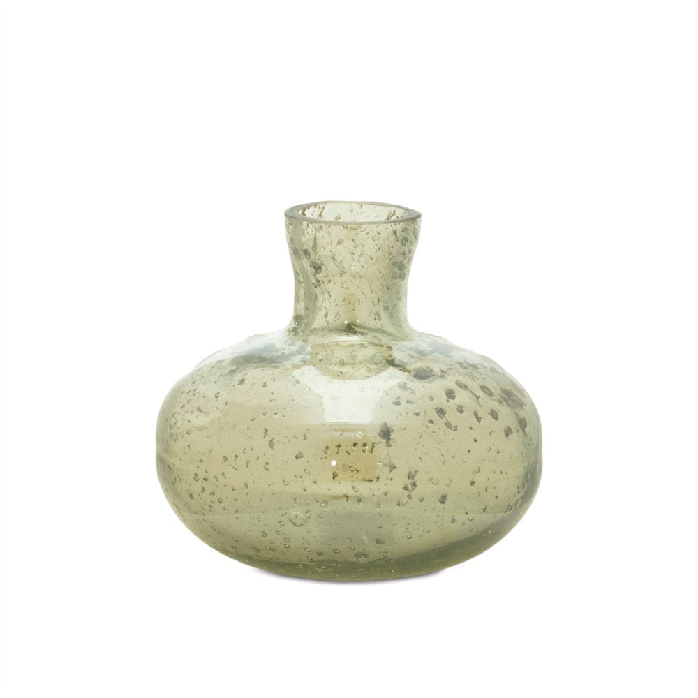 Set of Three Sage Green Seeded Bubble Glass Table Vases  Warm Home View