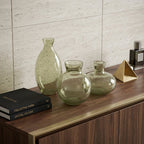Set of Three Sage Green Seeded Bubble Glass Table Vases  Warm Home View