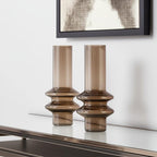 Set of Two Translucent Taupe Glass Cylinder Table Vases  Warm Home View