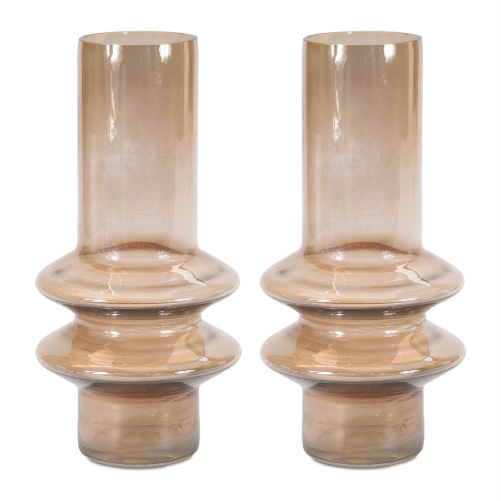 Set of Two Translucent Taupe Glass Cylinder Table Vases  Warm Home View