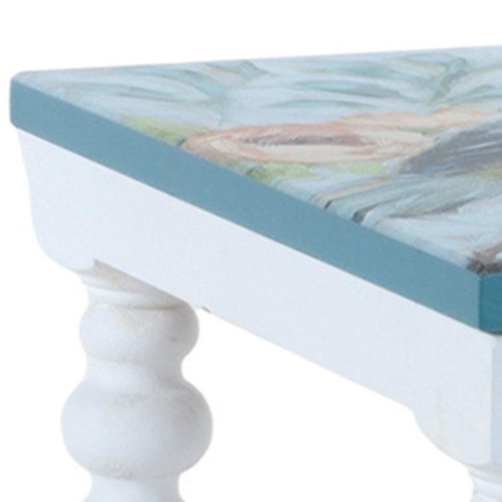 Set of Two Blue And White Solid and Manufactured Wood Floral Square Riser Tray  Warm Home View