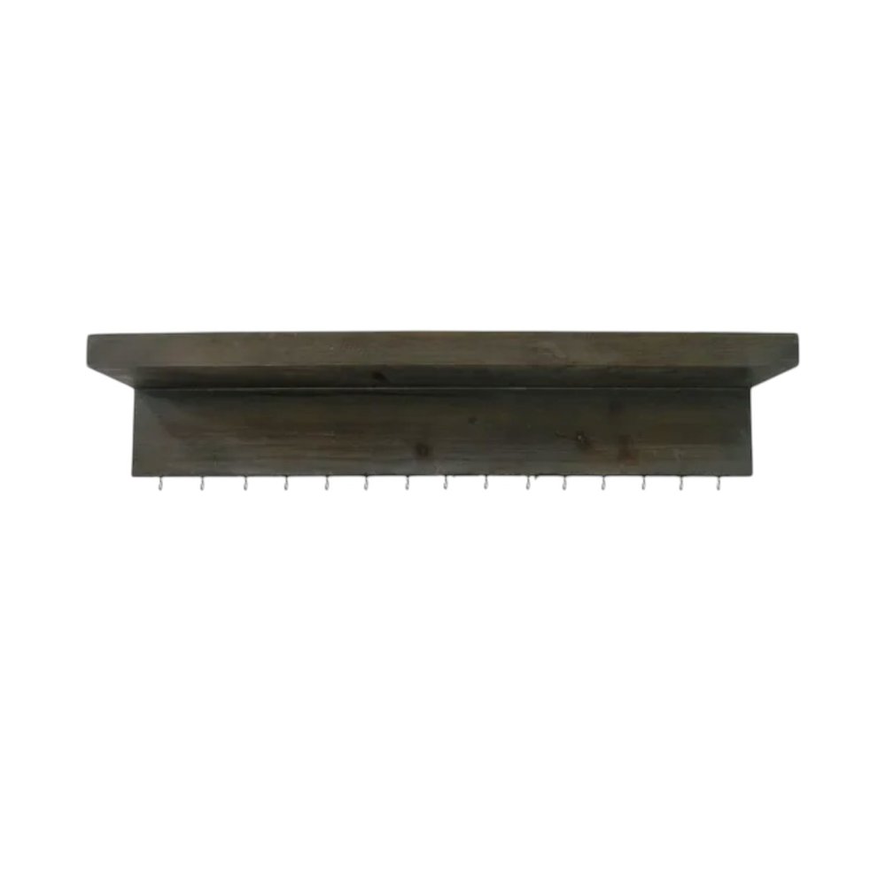 Set Of Two Brown Wood Wall Mounted Accent Shelves With Hooks  Warm Home View