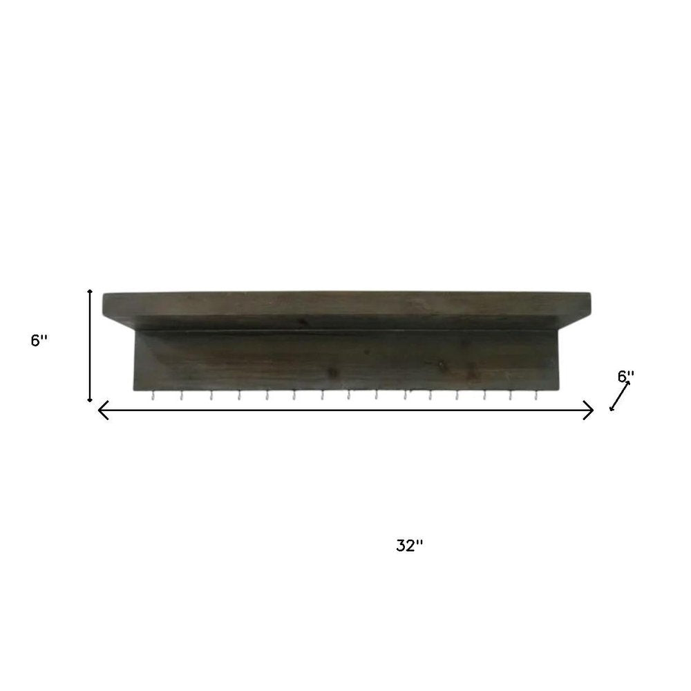Set Of Two Brown Wood Wall Mounted Accent Shelves With Hooks  Warm Home View