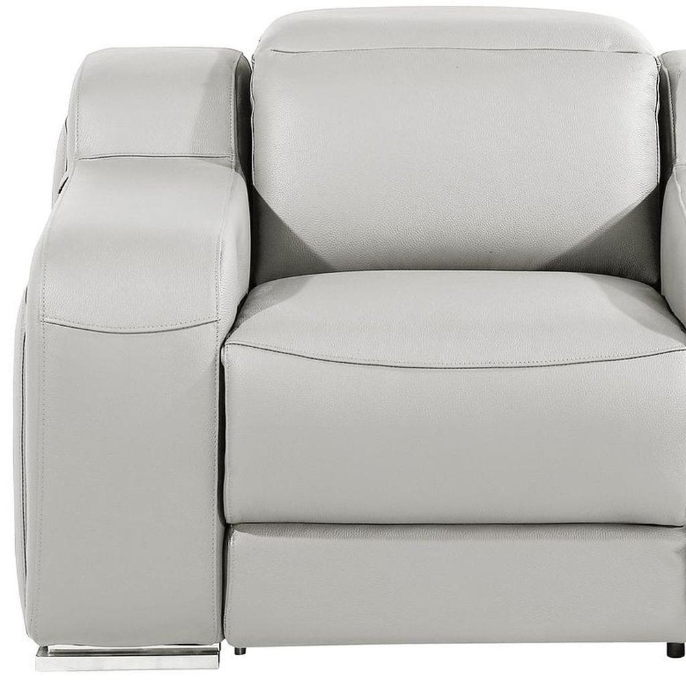 41" Light Gray Italian Leather Wall Hugger Recliner With USB  Warm Home View
