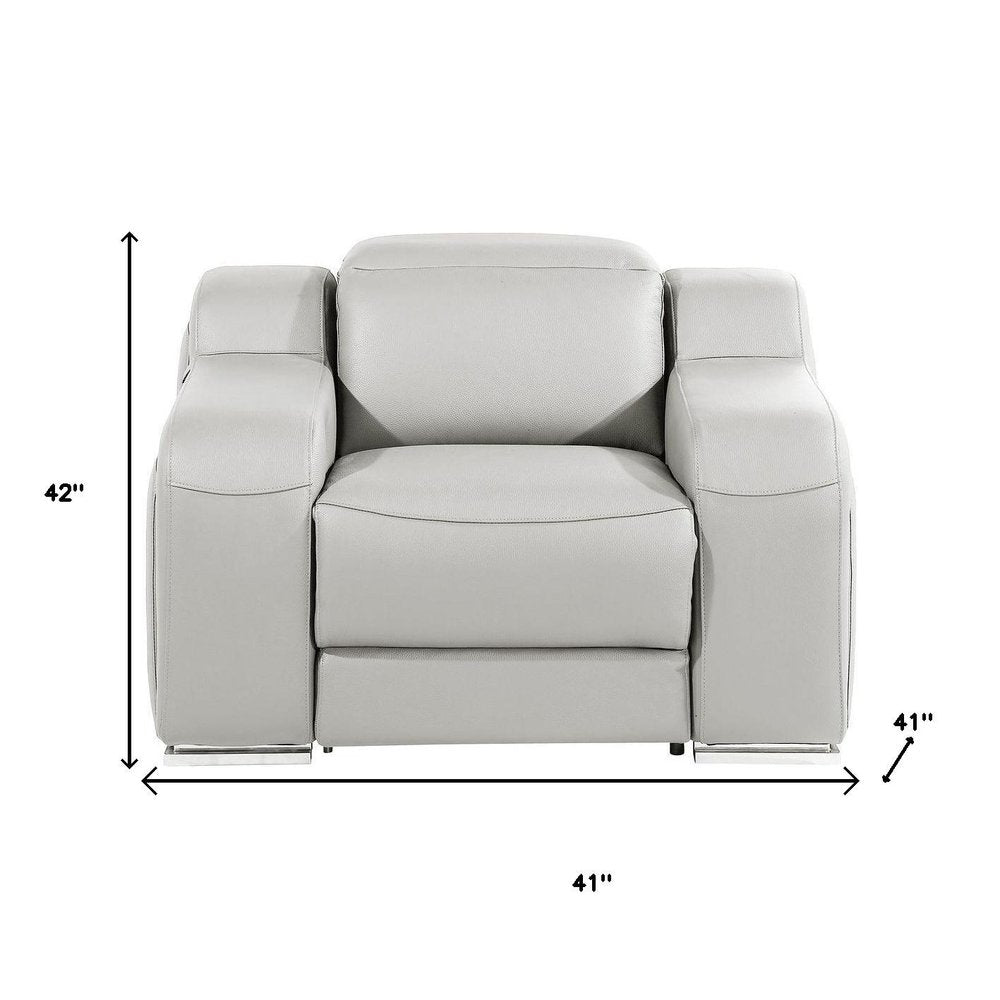 41" Light Gray Italian Leather Wall Hugger Recliner With USB  Warm Home View