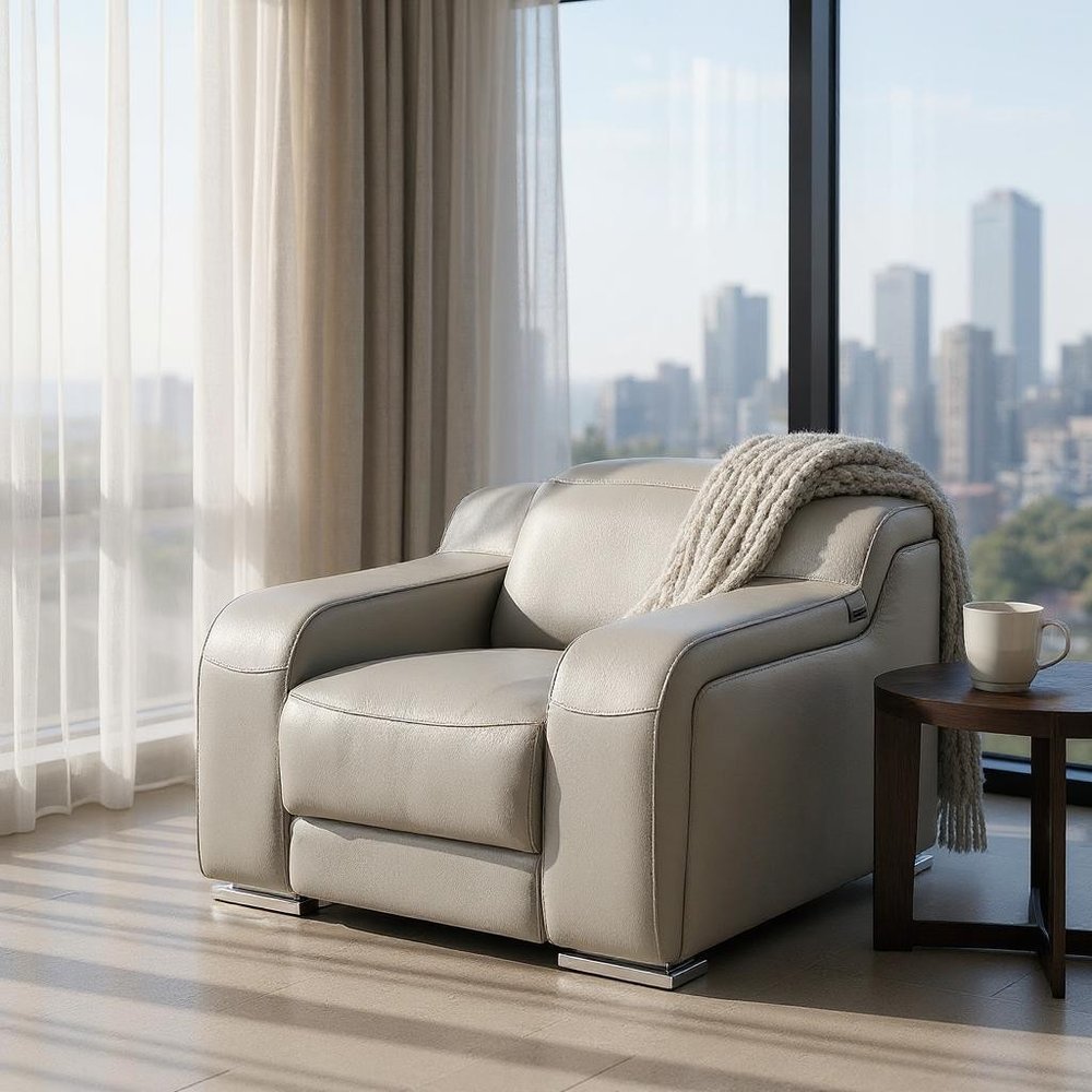 41" Light Gray Italian Leather Wall Hugger Recliner With USB  Warm Home View
