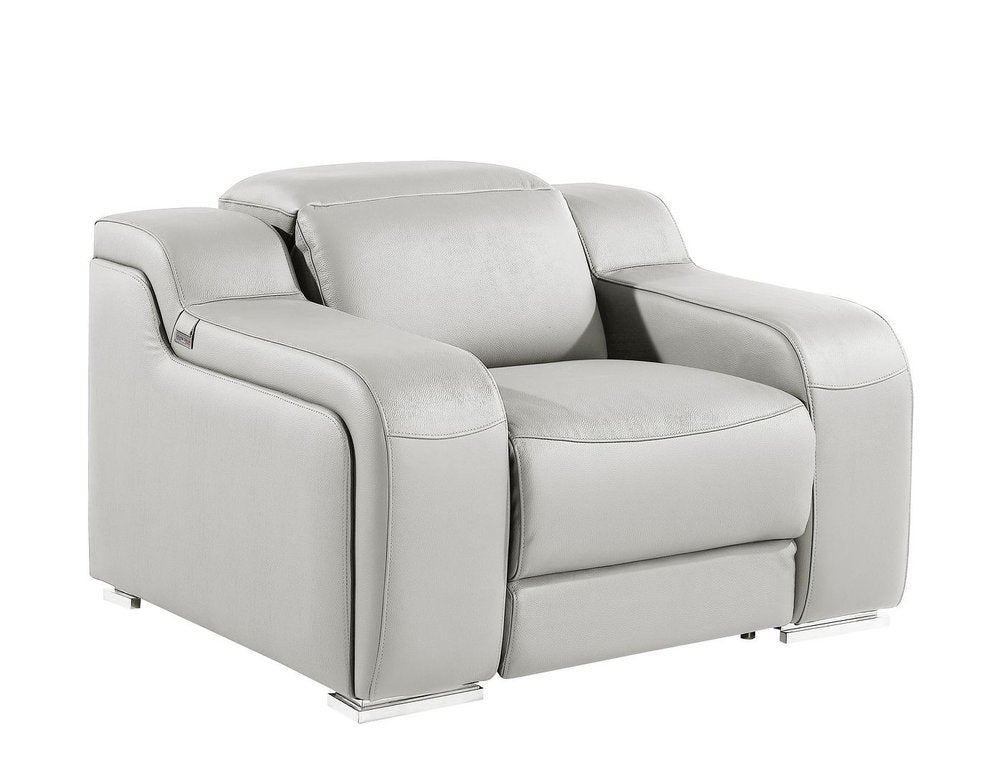 41" Light Gray Italian Leather Wall Hugger Recliner With USB  Warm Home View