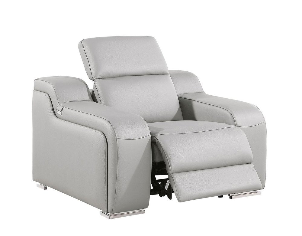 41" Light Gray Italian Leather Wall Hugger Recliner With USB  Warm Home View