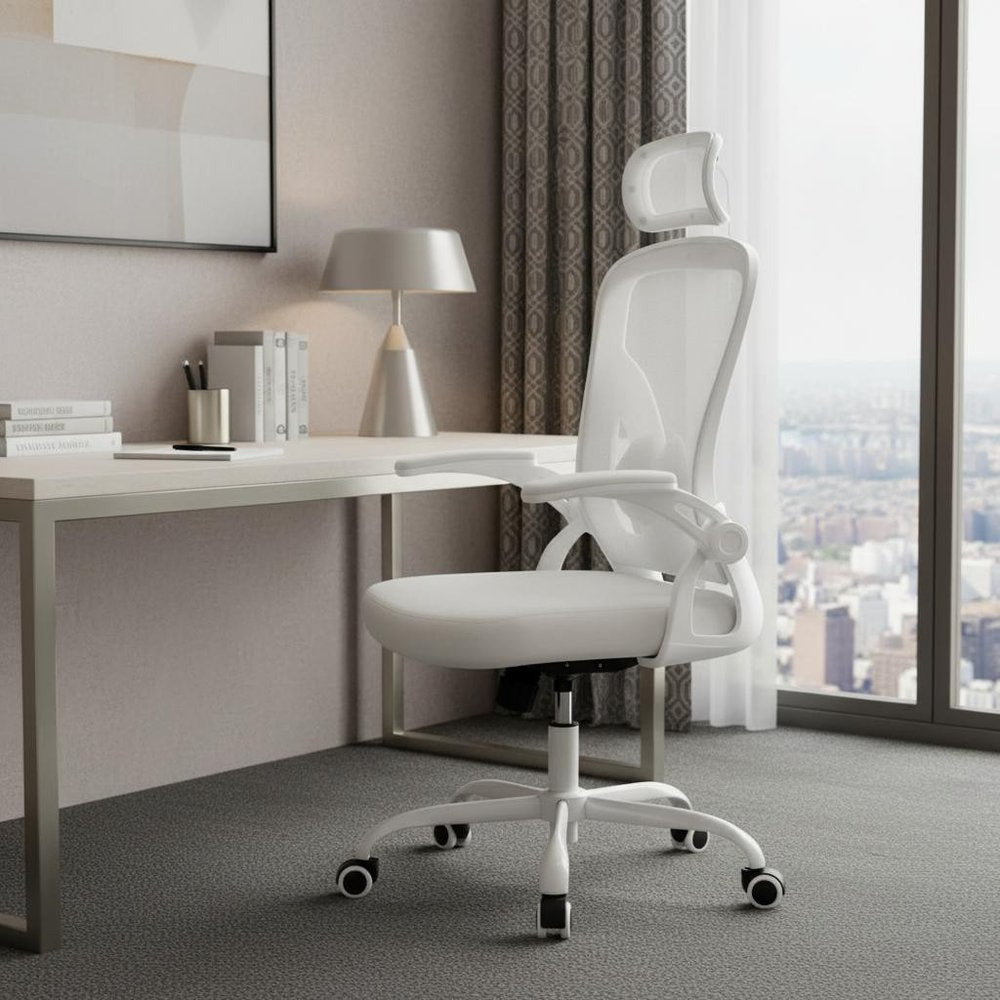 White and Black Adjustable Height Swivel Rolling Office Chair  Warm Home View