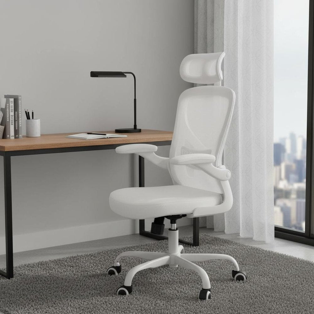 White and Black Adjustable Height Swivel Rolling Office Chair  Warm Home View