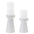 Set of Two White And Gray Marble Tabletop Pillar Candle Holders  Warm Home View