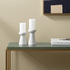 Set of Two White And Gray Marble Tabletop Pillar Candle Holders  Warm Home View