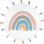 32" White Blue And Pink Cotton Rainbows Round Youthful Bath Rug  Warm Home View