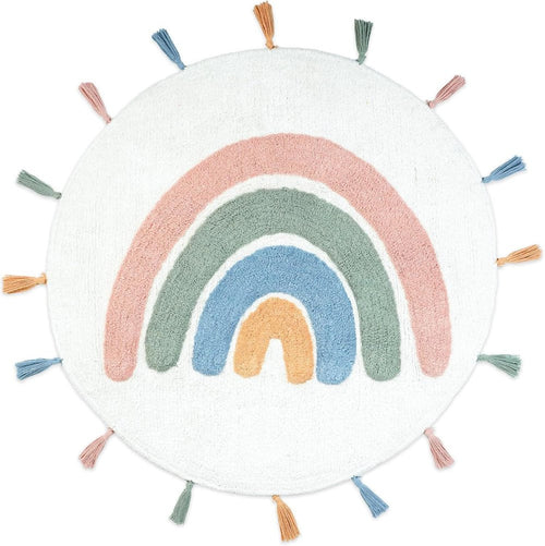 32" White Blue And Pink Cotton Rainbows Round Youthful Bath Rug  Warm Home View