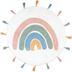 32" White Blue And Pink Cotton Rainbows Round Youthful Bath Rug  Warm Home View