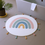 32" White Blue And Pink Cotton Rainbows Round Youthful Bath Rug  Warm Home View