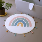 32" White Blue And Pink Cotton Rainbows Round Youthful Bath Rug  Warm Home View